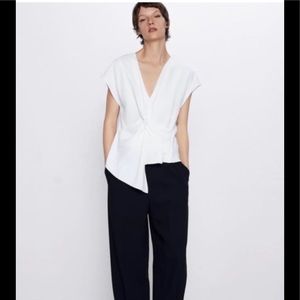 NWT ZARA Asymmetric Cap Sleeve Knot Top